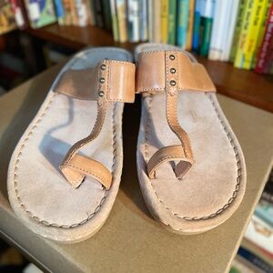 Easy Spirit tan Leather Slip On Sandal Slides Toe wrap Women's 8
